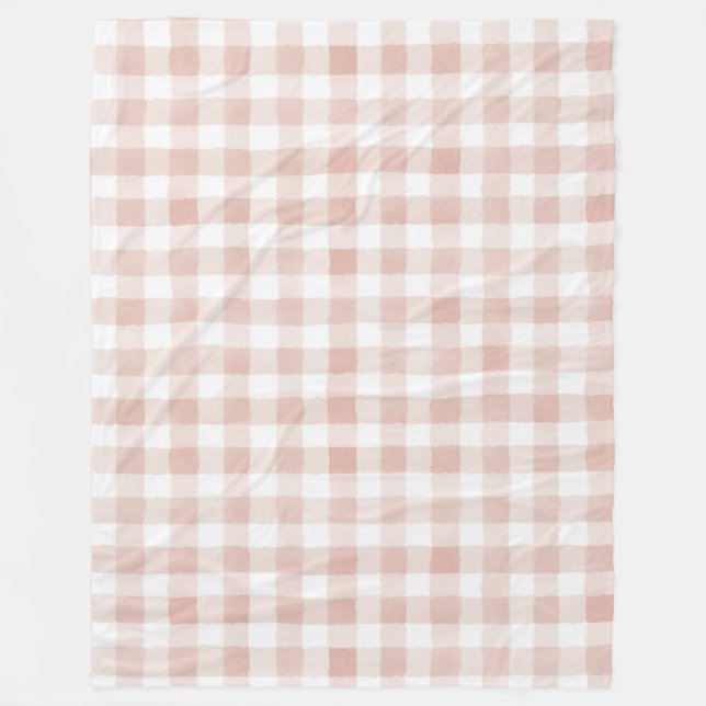 Blush Pink Plaid Stripes Fleece Blanket (Front)