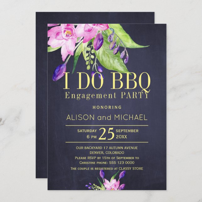 Blush pink plum navy engagement i do bbq party invitation (Front/Back)