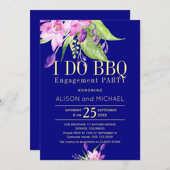 Blush pink plum navy engagement i do bbq party invitation (Front/Back)