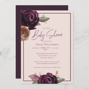 Blush Pink, Plum, Purple and Gold Baby Shower Invitation