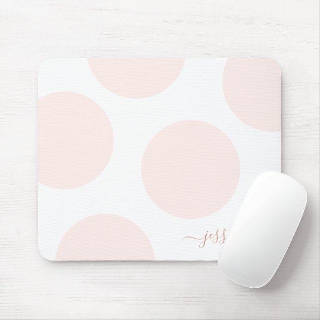 Blush Pink Polka Dot Simple Personalised Mouse Pad (With Mouse)