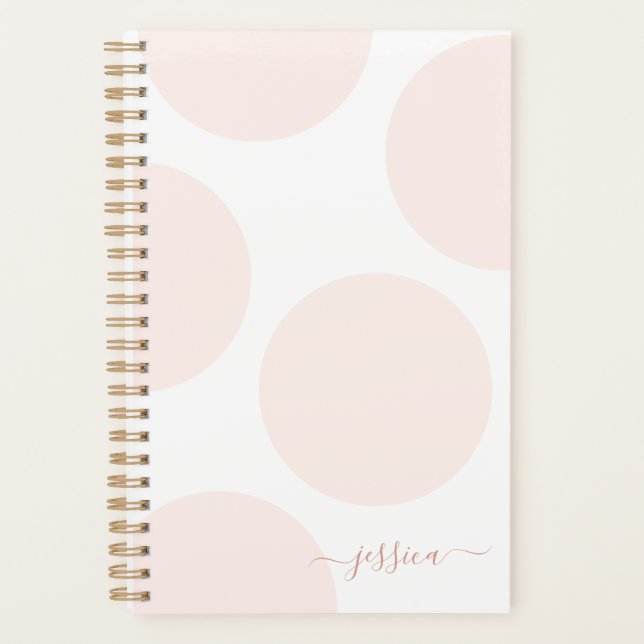 Blush Pink Polka Dot Simple Personalised Planner (Front)