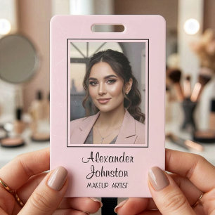 Blush Pink Portrait Employee Makeup Badge ID Badge