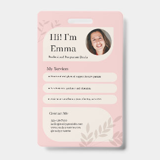 Blush Pink Postpartum Doula Professional Design ID Badge