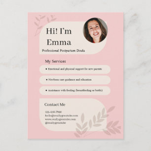 Blush Pink Postpartum Doula Professional Design Postcard