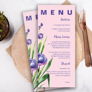 Blush Pink Pretty Blue Floral Wedding Party Menu