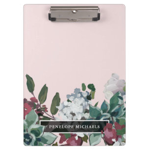 Blush Pink Pretty Floral and Name Clipboard