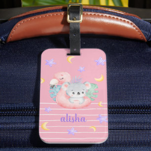 Blush Pink Pretty Koala Gift for Kids Custom Name Luggage Tag