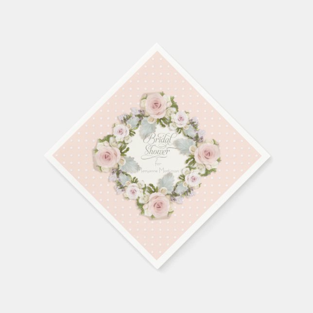 Blush Pink Pretty White Sage Floral Bridal Shower  Napkin (Corner)