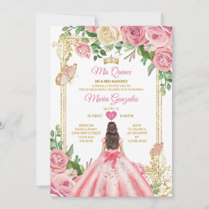 Blush Pink Princess Quinceañera Butterfly Floral  Invitation