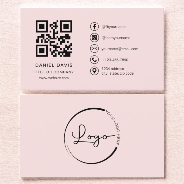 Blush Pink Professional Company Logo QR Code  Business Card (Creator Uploaded)