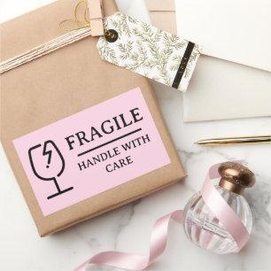 Blush Pink Professional Fragile Handle With Care Rectangular Sticker