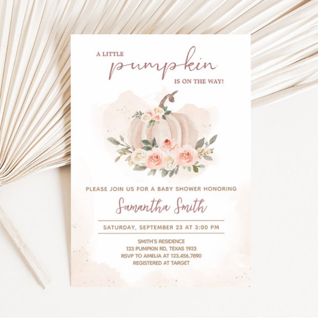 Blush Pink Pumpkin Baby Shower Invitation (Girl Blush Pumpkin Baby Shower Invitation)