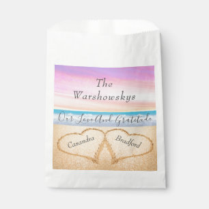 Blush Pink Purple  Beach Wedding 2 Hearts in Sand Favour Bag