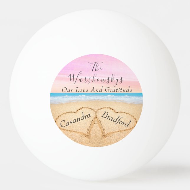 Blush Pink Purple Beach Wedding 2 Hearts in Sand Ping Pong Ball (Front)
