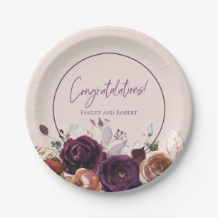 Blush Pink Purple Burgundy Floral Paper Plate