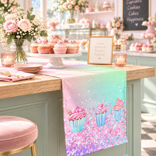 Blush pink purple cupcakes holographic short table runner