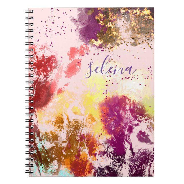Blush Pink Purple Floral Botanical Monogrammed Notebook (Front)