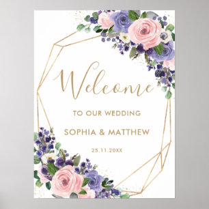 Blush Pink Purple Floral Bridal Wedding Welcome Poster