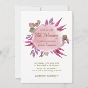 Blush Pink Purple Floral Elegant Modern Wedding Invitation