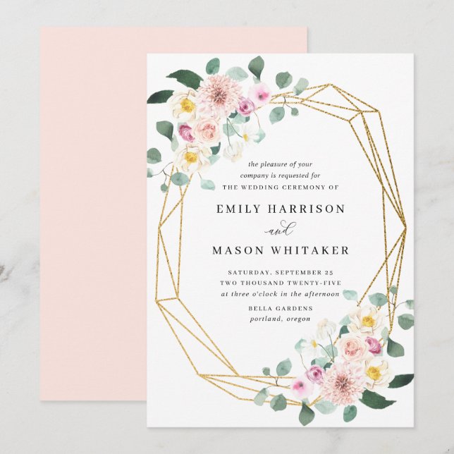 Blush Pink & Purple Floral Eucalyptus Wedding Invitation (Front/Back)