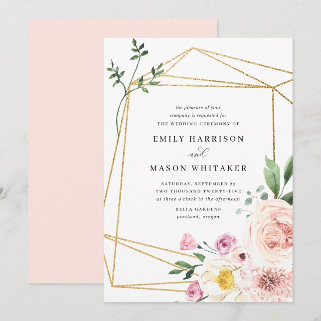 Blush Pink & Purple Floral Eucalyptus Wedding Invitation (Front/Back)