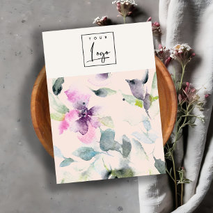 Blush Pink Purple Floral Logo Earring Stud Holder Business Card