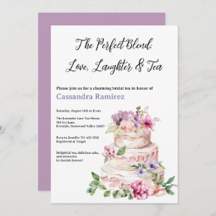Blush Pink Purple Floral Tiered Cake Bridal Shower Invitation