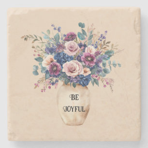 Blush Pink Purple Flowers Joyful Stone Coaster