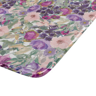 Blush Pink Purple Flowers Sage Green Leaves Cutting Board