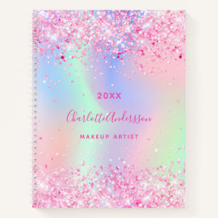 Blush pink purple glitter holographic business notebook