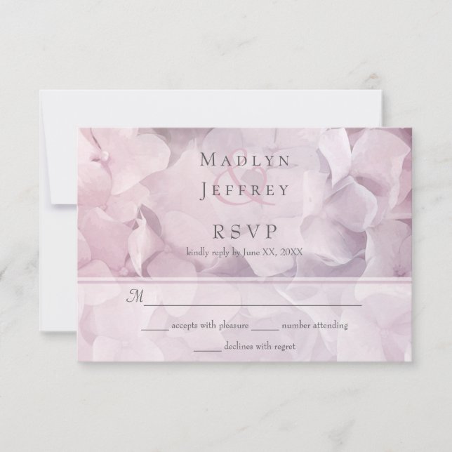 Blush Pink Purple Hydrangea Floral Wedding RSVP Card (Front)