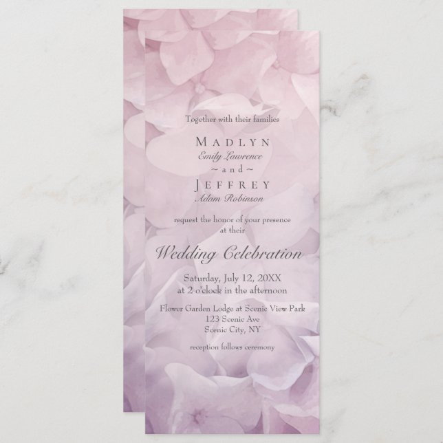 Blush Pink Purple Hydrangea Summer Garden Wedding Invitation (Front/Back)