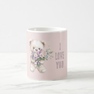Blush Pink Purple Roses Teddy Bear Love Coffee Mug