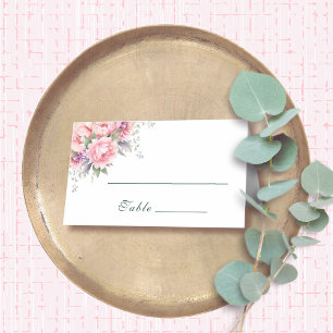 Blush Pink Purple Sage Floral Watercolor Romantic Place Card