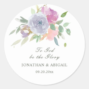 Blush Pink Purple Simple Floral Christian Wedding Classic Round Sticker