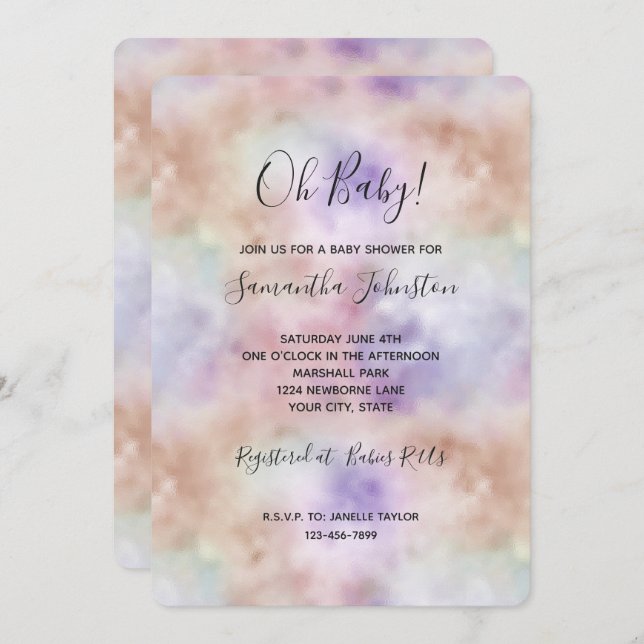 Blush Pink Purple Tie dye Invitation (Front/Back)