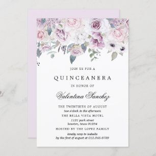 Blush Pink Purple Watercolor Floral Quinceanera Invitation