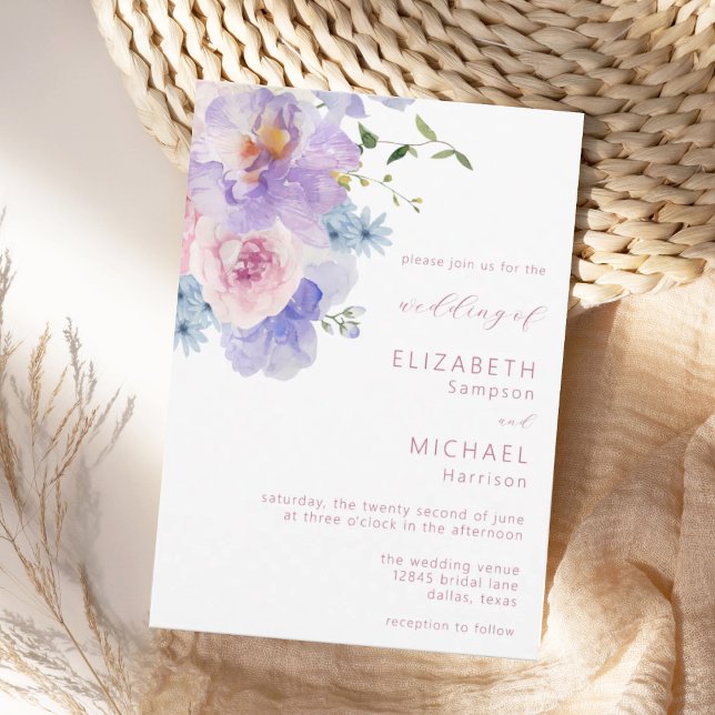 Blush Pink Purple Watercolor Floral Wedding Invitation (Creator Uploaded)