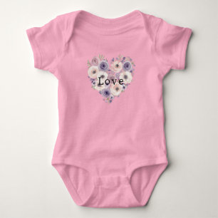 Blush Pink Purple White Floral Heart Baby Bodysuit
