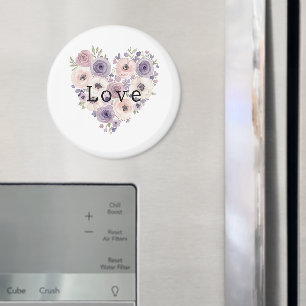 Blush Pink Purple White Floral Heart Magnet