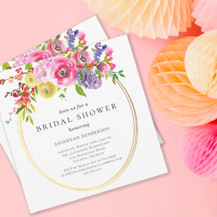 Blush Pink Purple Yellow Floral Bridal Shower Invi Invitation