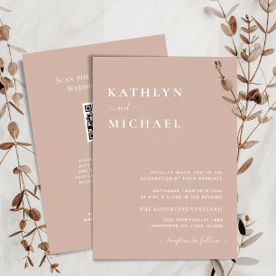 Blush Pink QR Code All In One Modern Chic Wedding Invitation