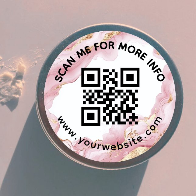 Blush Pink QR code and custom text round Sticker (Creator Uploaded)
