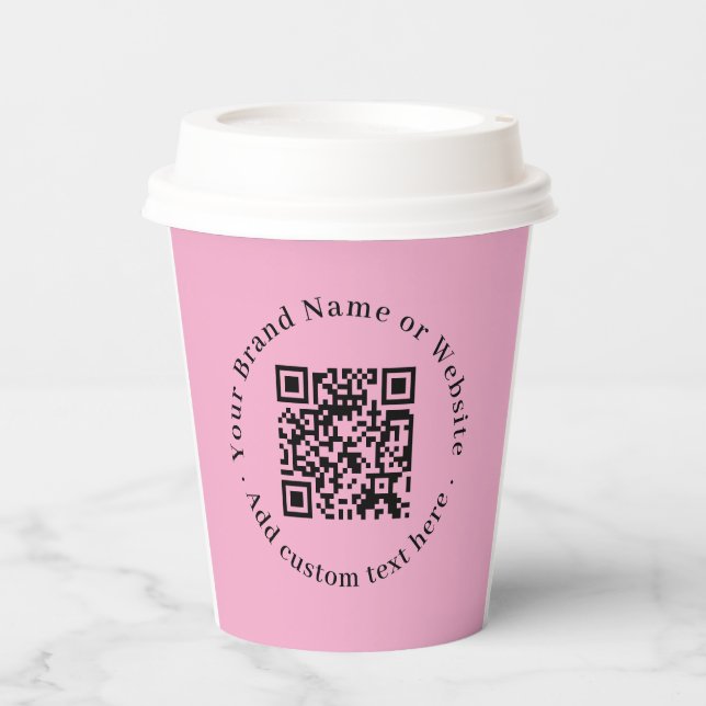 Blush Pink QR Code Branding Modern Style Paper Cup (Front)