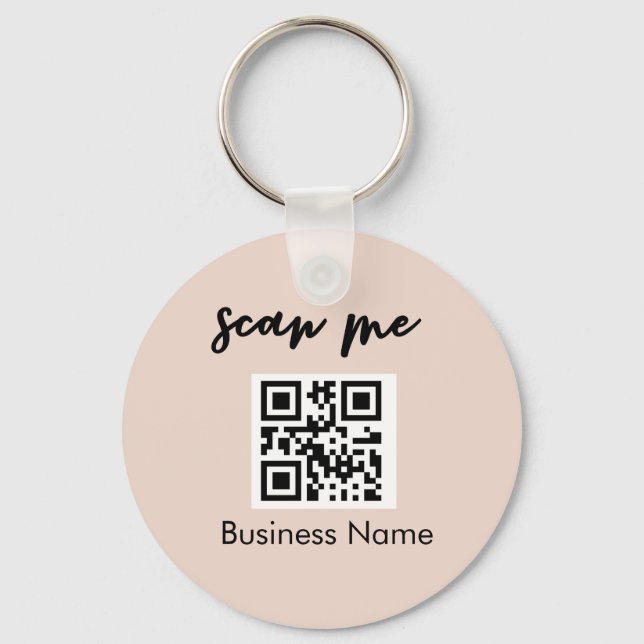 Blush Pink QR Code Business Card Your Logo Custom  Key Ring (Front)