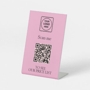 Blush Pink QR Code Business Display Menu and Price Pedestal Sign