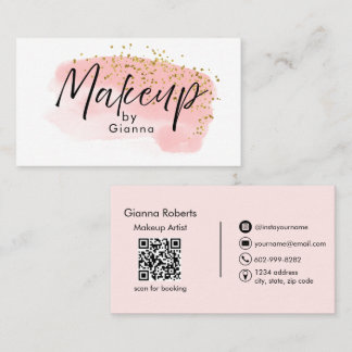 Blush Pink QR Code Makeup Artist Modern Typography Business Card