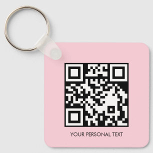 Blush Pink QR Code Minimal Custom Text Design Key Ring