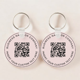 Blush Pink QR Code Modern Business Key Ring